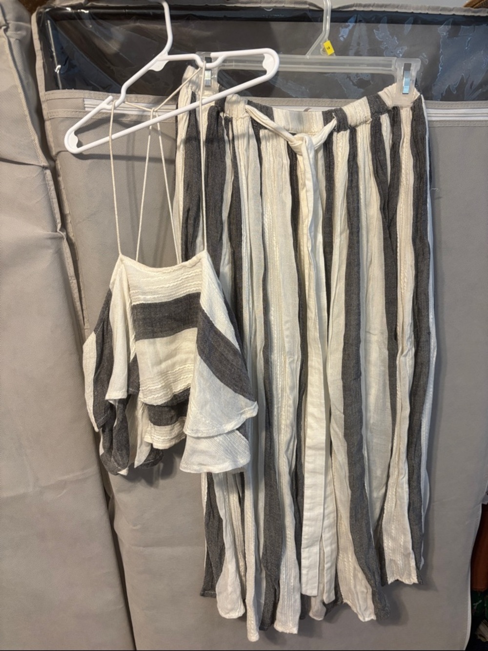 Free People Striped Two-Piece Set in Ivory and Charcoal